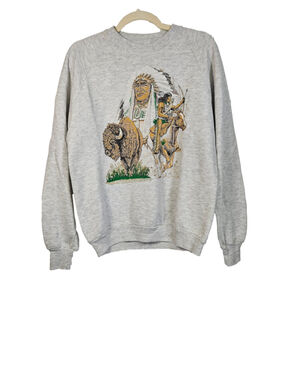 Vintage 1991 Brown & Bigelow Native American Buffalo Raglan Sweatshirt M